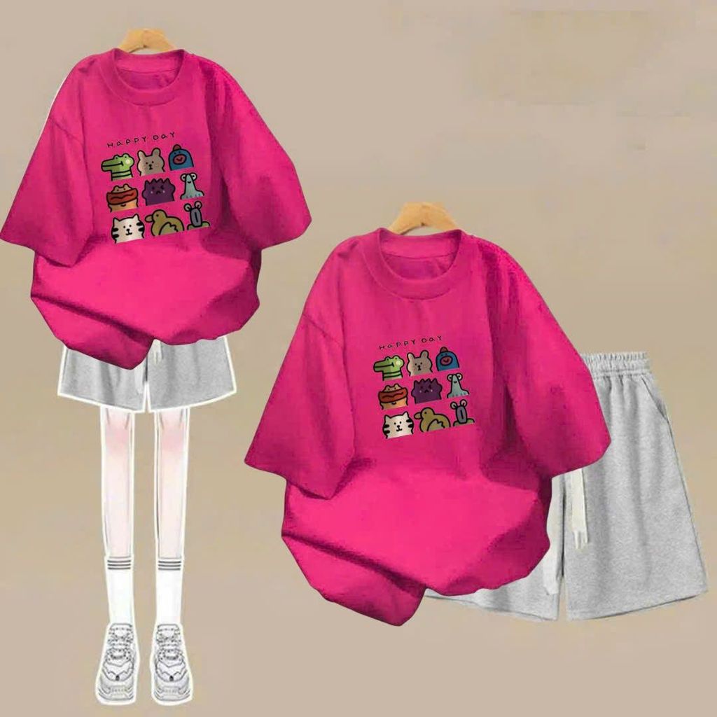 sét bộ quần đùi cộc dây to trơn+mix áo phông form rộng in hình HAPPIDAY-SHOP THỜI TRANG THU BIO