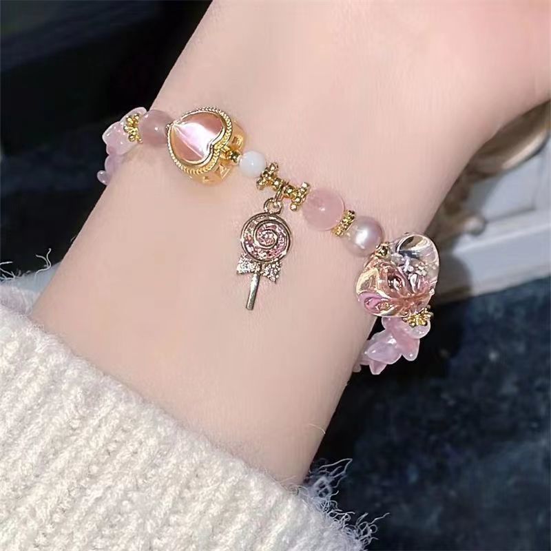 Đáy chuyền và vòng tay nữ hạt trái tim màu hồng pastel - Thiết kế tối giản