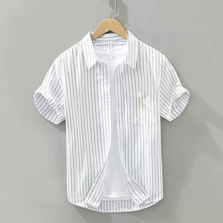 Áo sơ mi nam tay ngắn mỏng cao cấp, sọc ve rời