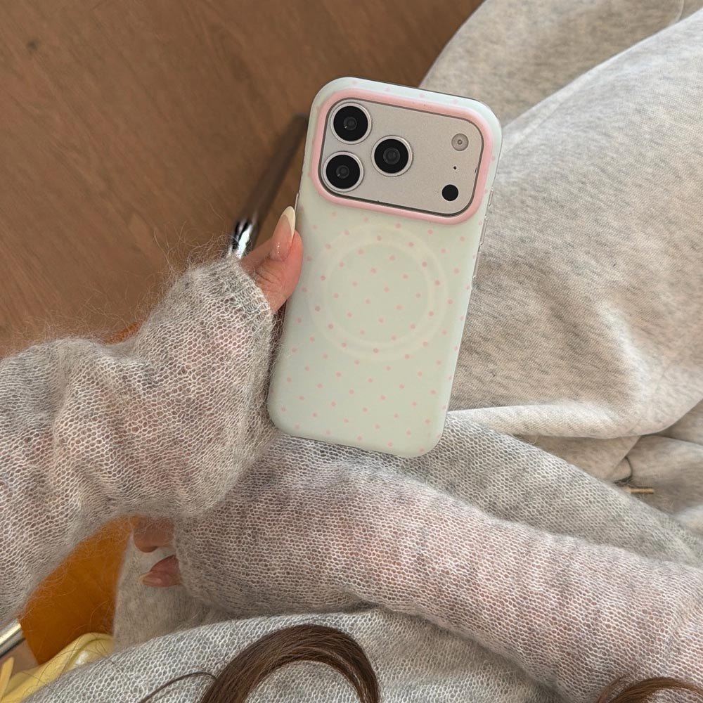 Vỏ cứng Tương thích với iPhone 13 14 14Pro 14ProMax 15 15Pro 15ProMax 16 16Pro 16ProMax 17 17Pro 17ProMax Macaron Wave Points Pattern Magnet Case
