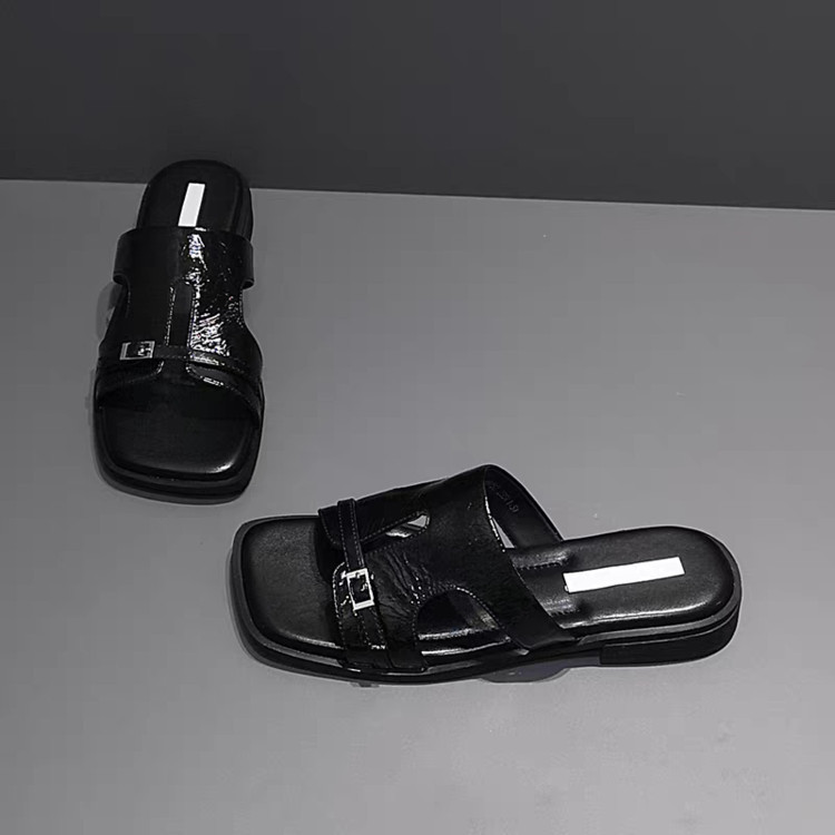 Phong Cách Hàn Quốc Mũi Vuông Giày Sandal Nữ Khóa Đế Mềm Thoải Mái Chống Trơn Trượt Chống Mài Mòn Bên Ngoài Dép Mùa Hè Nhà Máy Giá Bán Buôn