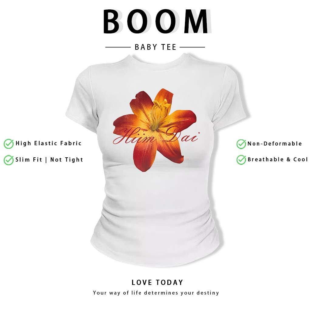 BOOM Áo Baby Tee Nữ Cotton Ôm Body-Áo Thun Ngắn Tay Y2K In Hình PhongCách Mùa Hè, Cổ Tròn Hàng Đầucách hàn quốc phongQ37