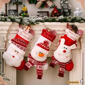 Tất trang trí Giáng sinh GIÁ RẺ, Tất Giáng sinh màu đỏ Tất dệt kim, Ông già Noel dễ thương Người tuyết Nai sừng tấm Túi quà tặng trẻ em Trang trí nhà cửa Phụ kiện treo