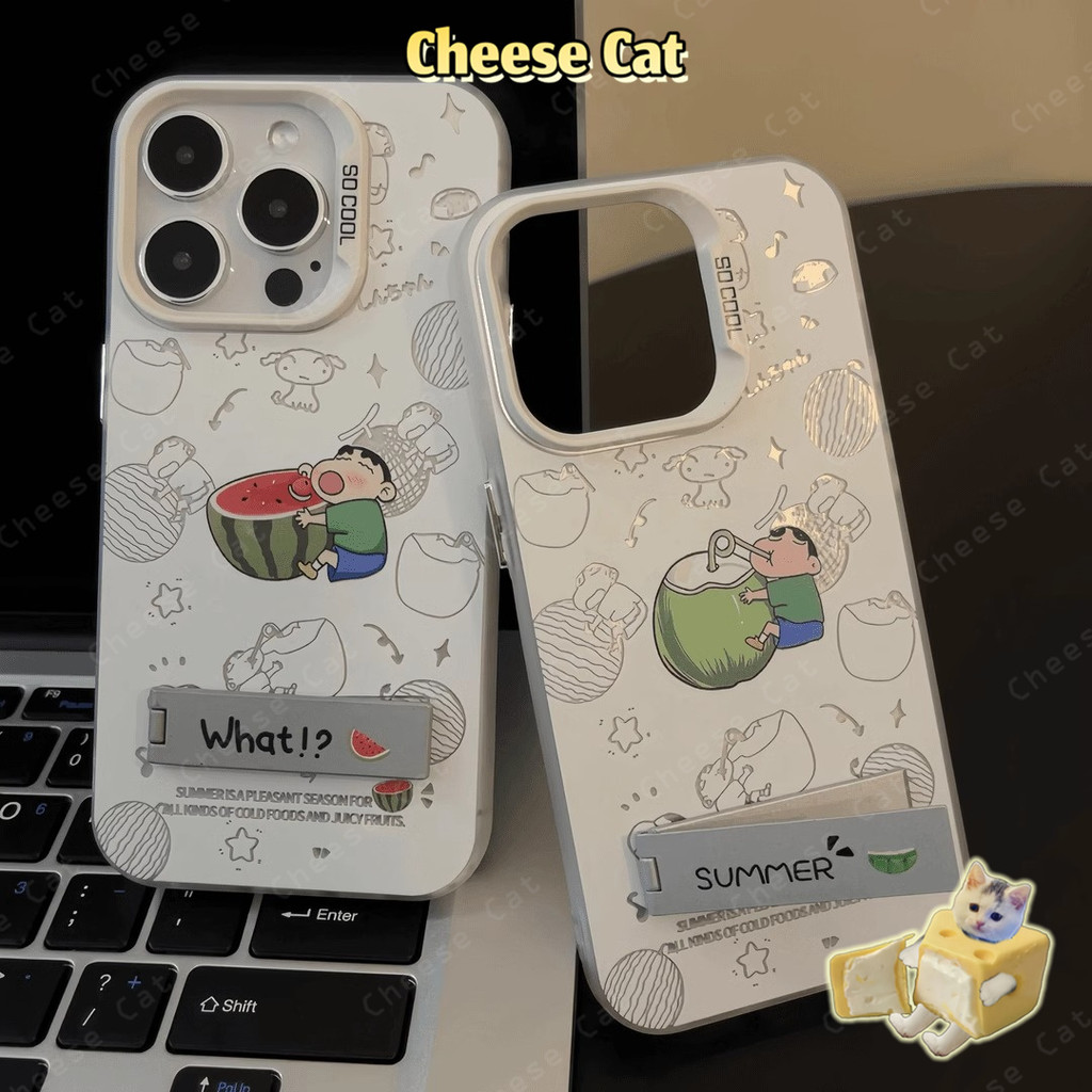 Shin Ốp Lưng Màu Trắng Dừa Dưa Hấu Cho iPhone 14 13 15 12 11 16 17 Pro Max 16E Xs Max XR 7Plus Vỏ Có Giá Đỡ Kim Loại