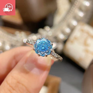 Nhẫn nữ thủ công màu xanh hải quân với hoa hồng kim cương nhiều màu sắc - Cá tính và đa năng