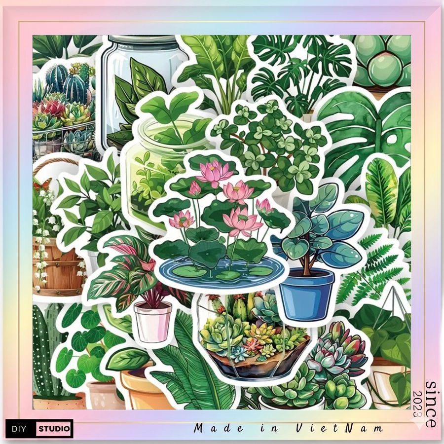 Set 100 sticker cây cảnh kiểng xinh đẹp trang trí sổ tay notebook cực đẹp