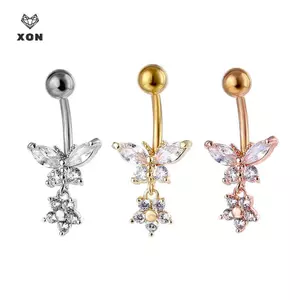 <![Mina] Bướm rốn bằng zircon và pha lê, thép phẫu thuật, phù hợp cho piercing rốn hoặc xuyên bụng