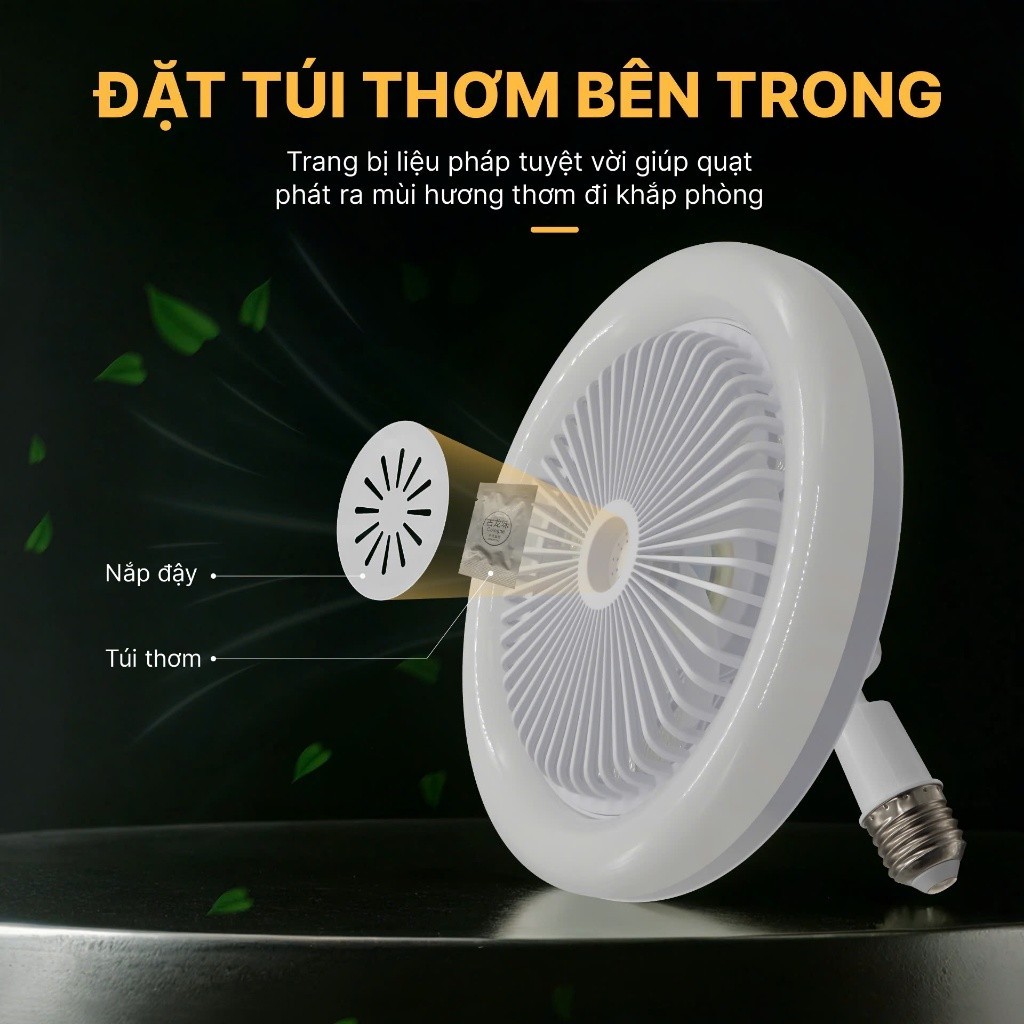 Quạt trần đèn LED 3 chế độ phát sáng, tiết kiệm điện, điều khiển từ xa kèm viên nén hương khử mùi