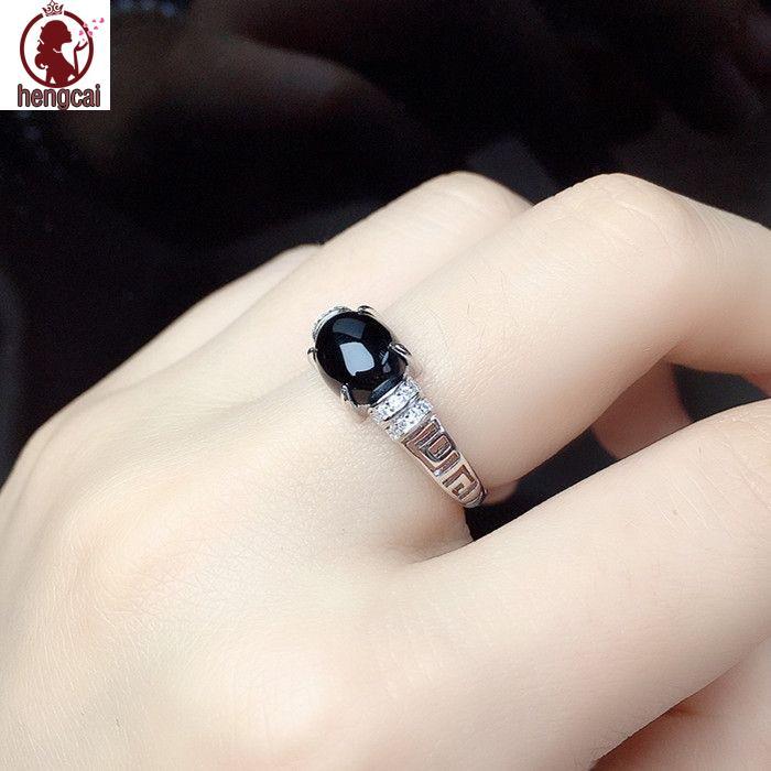 Nhẫn đá quý mã não đen màu bạc, dễ dàng điều chỉnh size cho nữ