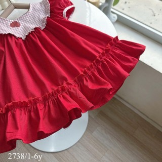 [8-26kg] Váy Đỏ Noel Tết Đuôi Cá Cổ Bèo Chất Thô Lụa Cho Bé Gái