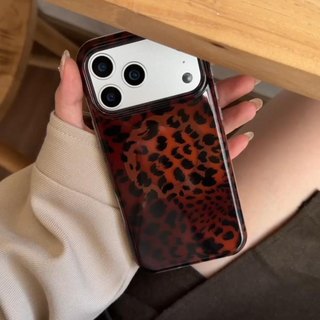 Ốp lưng cứng Tương thích với iPhone 13 14 14Pro 14ProMax 15 15Pro 15ProMax 16 16Pro 16ProMax 17 17Pro 17ProMax Vỏ nam châm họa tiết in họa tiết da báo màu nâu đen