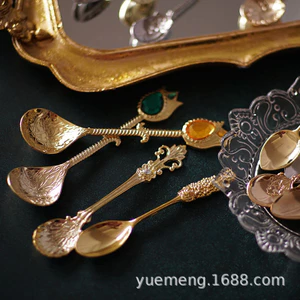Vàng Thìa Cà Phê Lưu Niệm Đường Nhỏ Thìa Trà Thìa Muỗng Muỗng Tráng Miệng Tinh Tế Retro Chụp Đồ Trang Trí