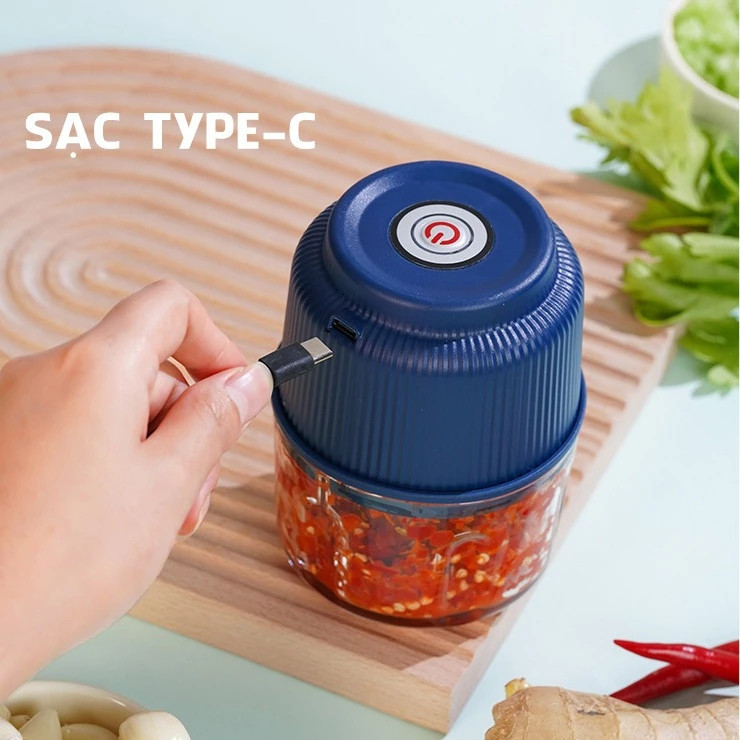 Máy xay thịt bằng thép không gỉ 3 băng tần 304 Máy xay thịt sườn tỏi Máy xay Mini đa chức năng Công suất lớn Loại C Sạc