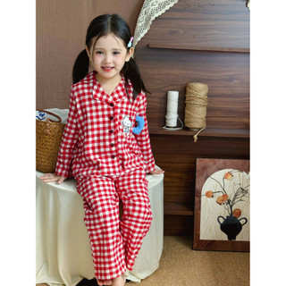 Trẻ Em Quần Áo Trẻ Em Bé Gái Phiên Bản Hàn Quốc Kiểm Tra KT Mèo Nhà Quần Áo Trẻ Em Bé Hoạt Hình Bộ Đồ Ngủ