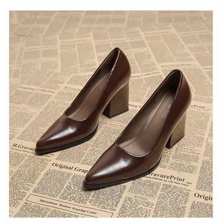 Giày Cao Gót Nữ Mũi Nhọn Dày Gót Slip-On Nông Miệng 35-42