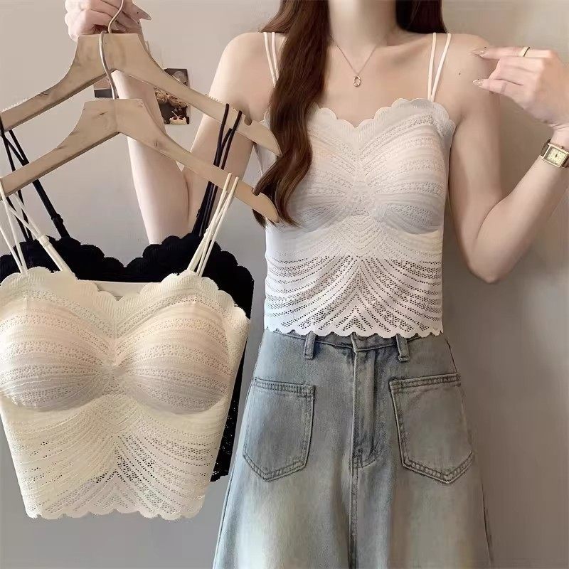 Quần lót ren rỗng dành cho nữ không có vòng thép có đệm ngực Áo ngực lưng đẹp