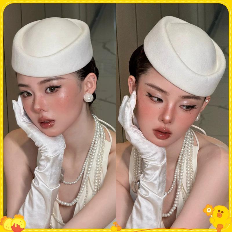 [Gengli] Mũ nồi Mũ hãng hàng không Tiếp viên hàng không Mũ cổ điển Mũ phẳng màu đen Phụ kiện tóc