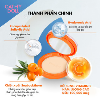 Phấn Phủ Sáng Da Mờ Thâm Cathy Doll, Kiềm Dầu Cho Lớp Nền Ráo Mịn Vit C Ampoule Powder Pact Spf50 Pa+++ 12g