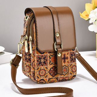 Túi đựng điện thoại in hình NECKLACEMASK, Túi đeo chéo da PU phong cách dân tộc, Túi đeo vai đơn phong cách Bohemian sang trọng đa năng thời trang dành cho nữ