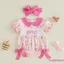 Bé Gái Sinh Nhật Mùa Hè Áo Liền Quần Bánh Bóng In Hình Tay Ngắn Cổ Búp Bê Jumpsuit Có Băng Đô Bộ