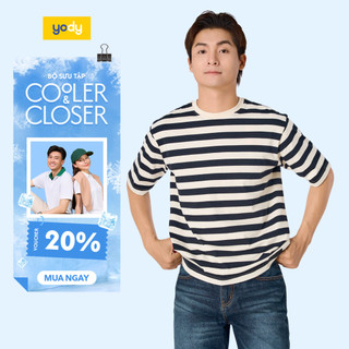 [BST THE NEW T-MATE] Áo phông nam họa tiết kẻ YODY mềm mại, co giãn tốt chất vải cotton MCTS25S082
