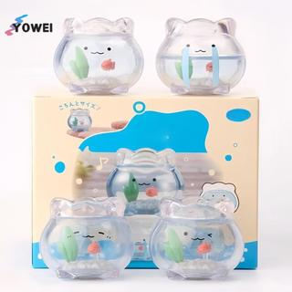 YOWEI 1 Cái Trang Trí Máy Tính Để Bàn Mini Trong Suốt Cá Vàng Tank Jun Biểu Hiện Hộp Mù Kawaii Mini Hình Quà Tặng Bất Ngờ VN