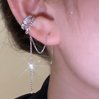 Bông tai kẹp tai hai lớp zircon thời trang, đơn giản, thanh lịch với chốt tai tích hợp