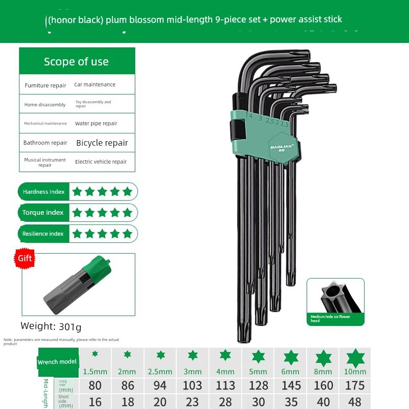 Cờ lê Allen đa chức năng Torx mở rộng màu sắc