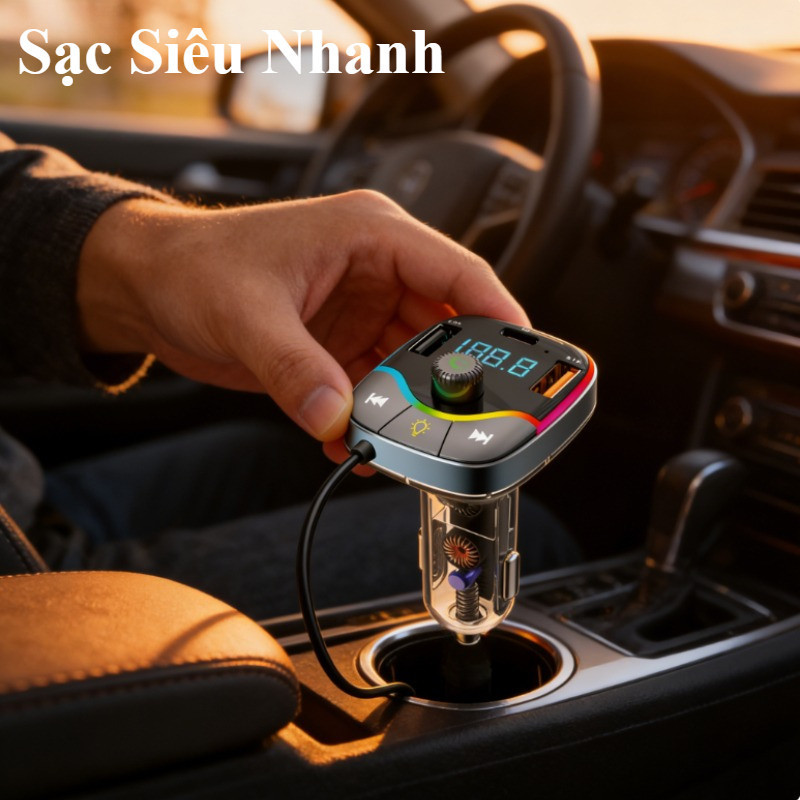 Bộ sạc ô tô, sạc nhanh đa thiết bị 3 trong 1, sạc nhanh PD 3.1A, tích hợp Bluetooth, nhỏ gọn dễ mang theo
