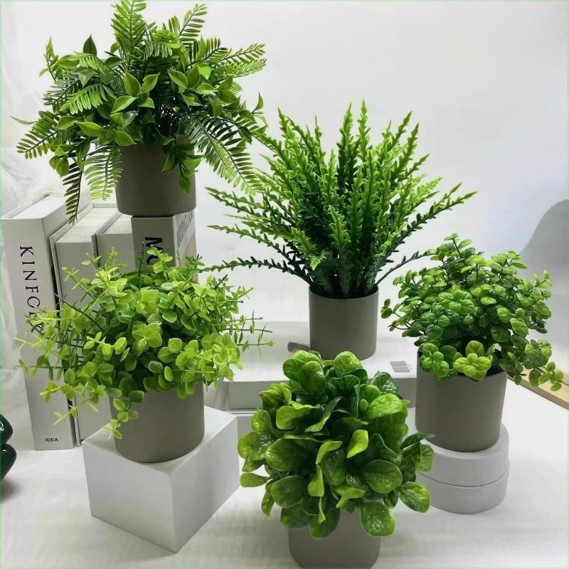 Cây Giả Kèm Chậu để Bàn 23cm, Cây Nhân Tạo Trang Trí Nhà Cửa, Xanh Mãi Mãi, Nhà Cửa, Văn Phòng, Quán Cafe