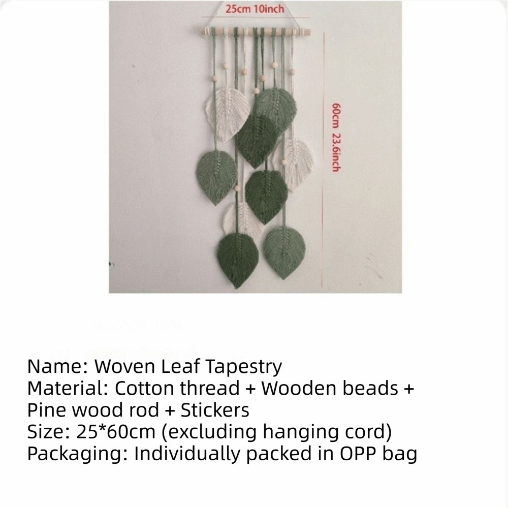 NEAVERLER Lá Macrame Treo Tường, Thảm Treo Tường Dệt Dây Cotton Phong Cách Boho, Màu Xanh Thẩm Mỹ 60x25cm Trang Trí Tường Bohemian Trang Trí Đám Cưới Nhà