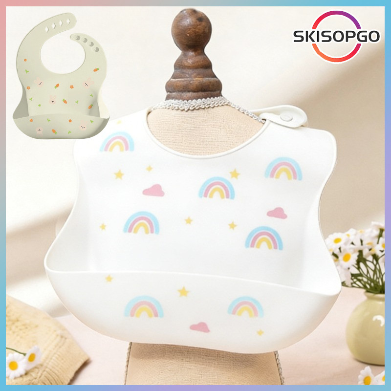 【SKISOPGO】Yếm silicon chống thấm cho bé từ 0-8 tuổi,có máng hứng thức ăn,Dễ Lau Chùi,Cho Cả Bé Trai Và Bé Gái