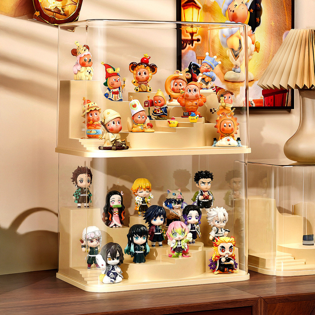 Tủ trưng bày Blindbox màu kem kệ mô hình Acrylic trong suốt chống bụi không cần lắp đặt | BigBuy360 - bigbuy360.vn