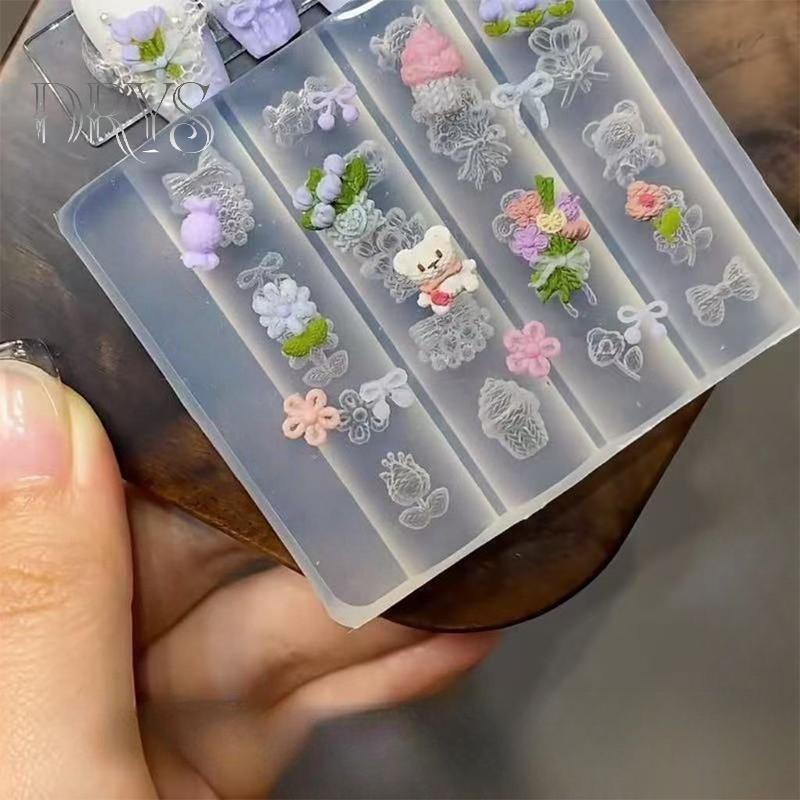 (TFT) Nơ Ruy Băng Silicon Khuôn Làm Móng Tay Hoa Trang Trí Móng Tay DIY Thiết Kế Lập Thể Dập Dụng Cụ Làm Móng Tay MỚI
