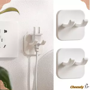 Móc cắm CHEESELY, Ổ cắm điện dính móc đôi, Móc lưu trữ tường treo tường không đục lỗ bền bỉ Nhà bếp