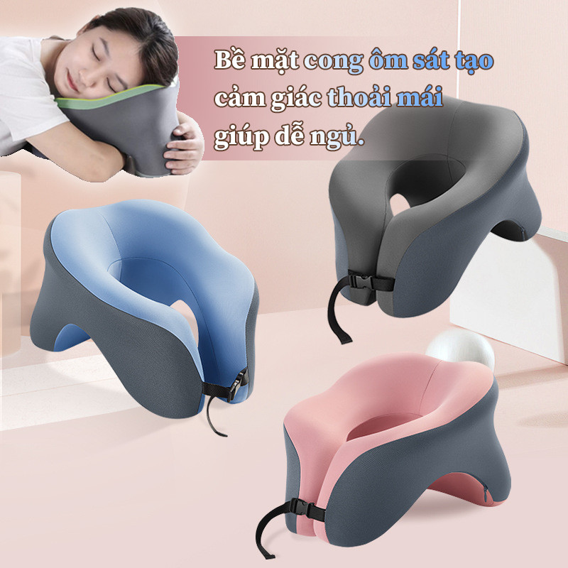 Gối Chữ U Kê Cổ Cao Su Non - Gối Cổ Công Thái Học, Hỗ Trợ Ngủ Văn Phòng & Du Lịch, Giảm Mỏi Cổ, Có Hộp Đựng Gọn