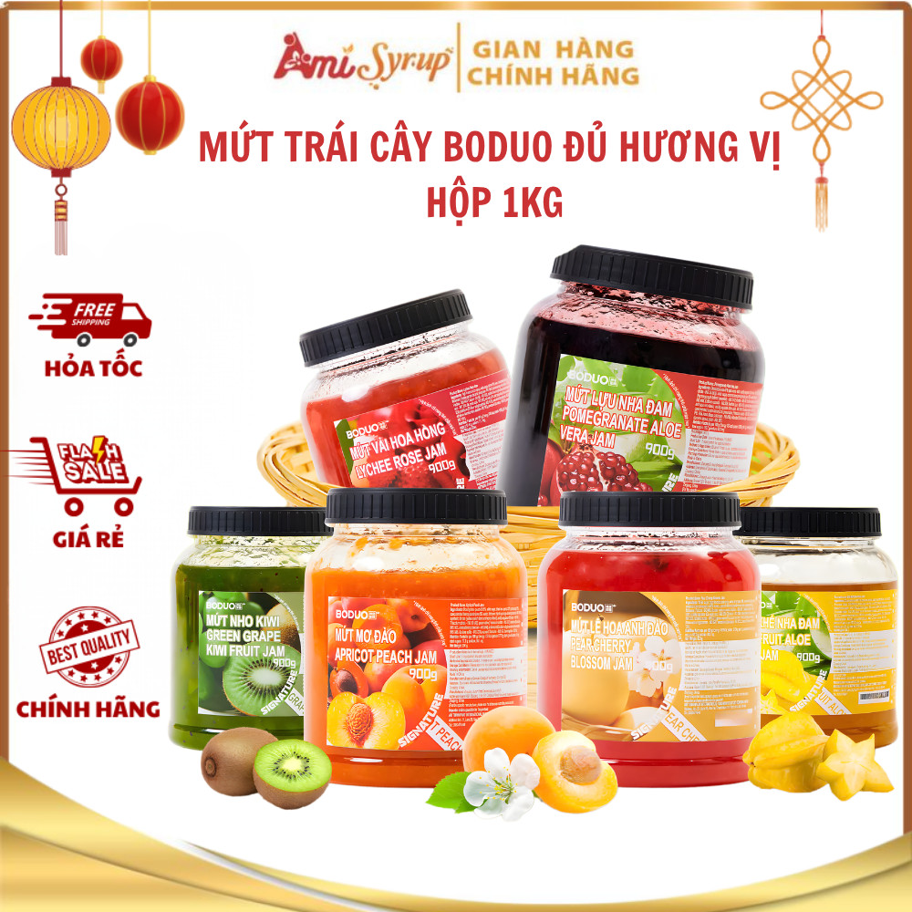 Mứt Trái Cây Boduo Đủ Hương Vị Hộp 1kg, Đa Ứng Dụng Pha Chế Đồ Uống Và Làm Nhân Bánh