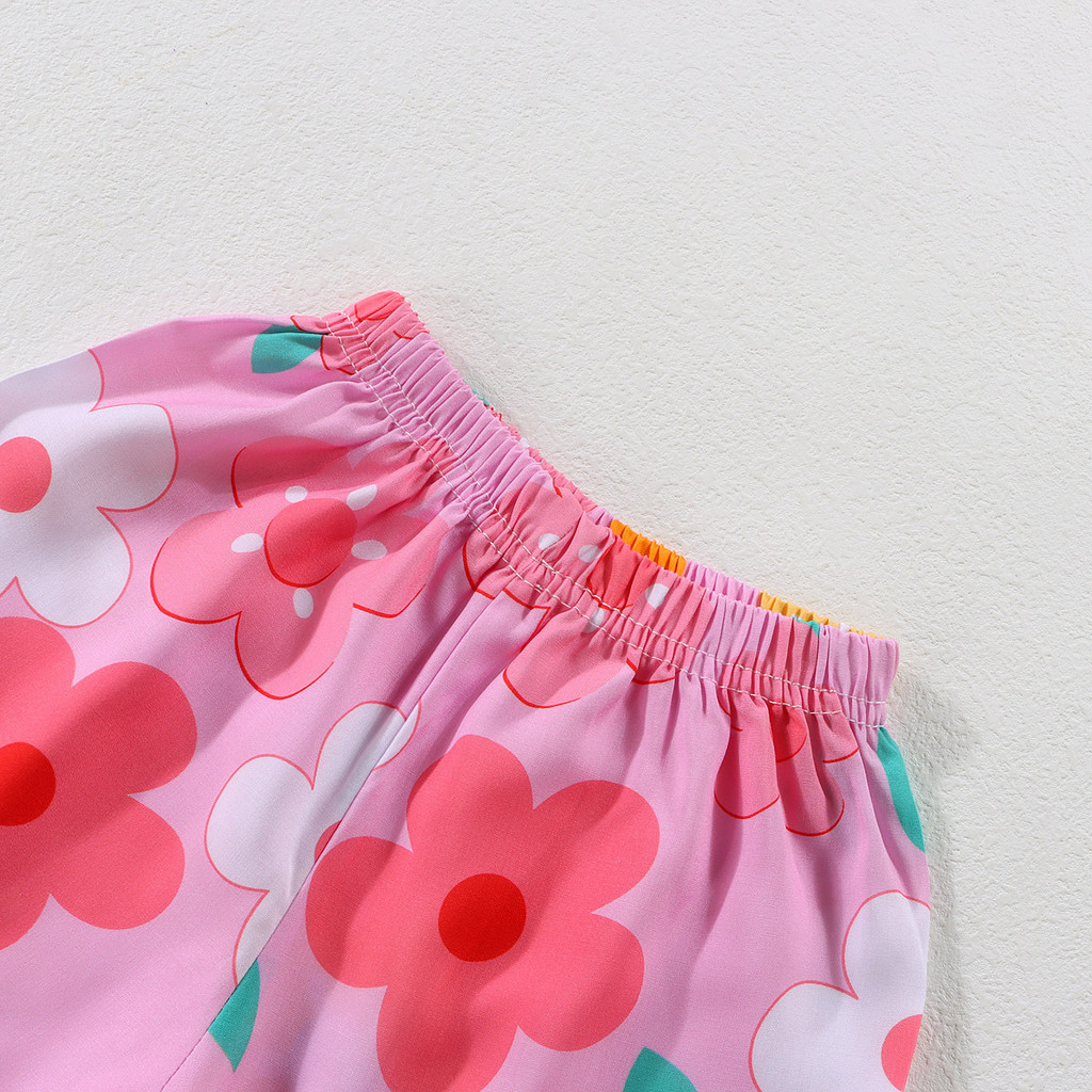 Bộ đồ mặc nhà cho bé gái Mùa hè Quần Short ngắn tay in hoạt hình Bộ đồ hai mảnh 80-160 Size WNDZ