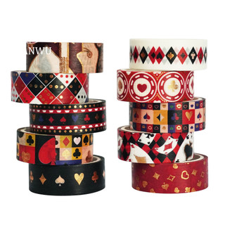 JIANWU 10 Cuộn / bộ Vintage Chơi Thẻ Phong Cảnh Chất Liệu Cắt Dán Thêu Sò Washi Bộ Băng Sáng Tạo DIY Tạp Chí Văn Phòng Phẩm