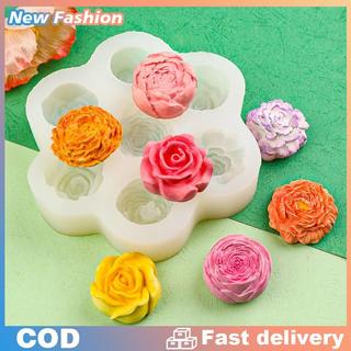 khuôn làm bánh 7 Trong 1 Hoa Silicone Khuôn 3D Rose Peony Cho Bánh Sô Cô La Nến Xà Phòng Nhựa