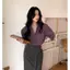 Áo sơ mi màu tím phong cách Hồng Kông, dáng rộng thoải mái cho nữ