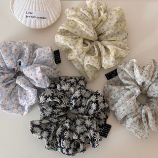 Hululu Scrunchy Tóc Nữ Màu Trắng Xanh Hoa Cúc - Cao Su Co Giãn Bền, An Toàn Cho Tóc