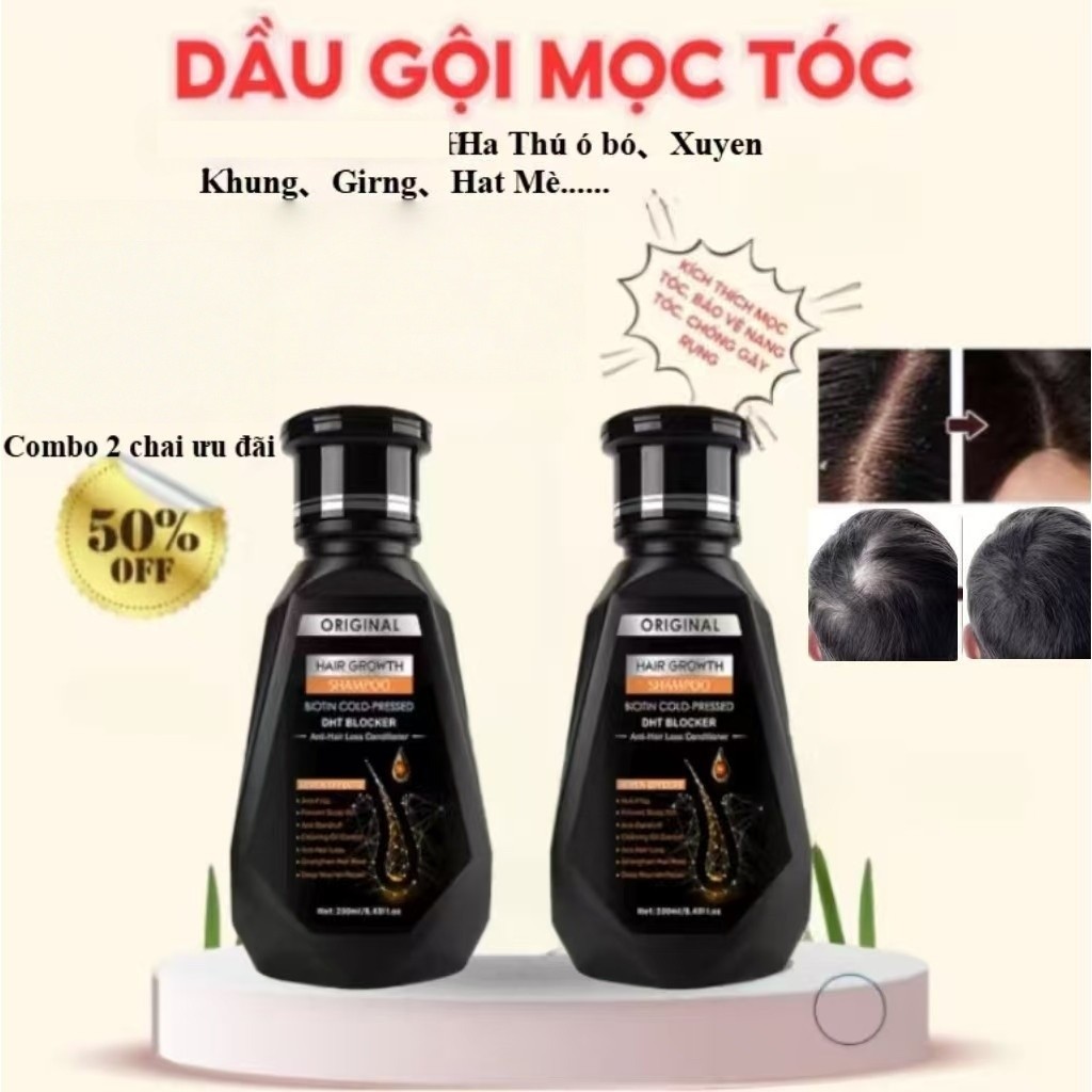 Dầu gội mọc tóc, trị gàu, 100% thảo mộc, kiểm soát dầu, ngừa ngứa nấm, bảo vệ nang tóc
