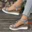 Kích Thước Lớn Khóa Phẳng Dây Đeo Nêm Gót Giày Sandal Mùa Hè Phong Cách Bohemian Mũi Tròn Đế Dày Giày Sandal Cao Gót Nữ PWEN