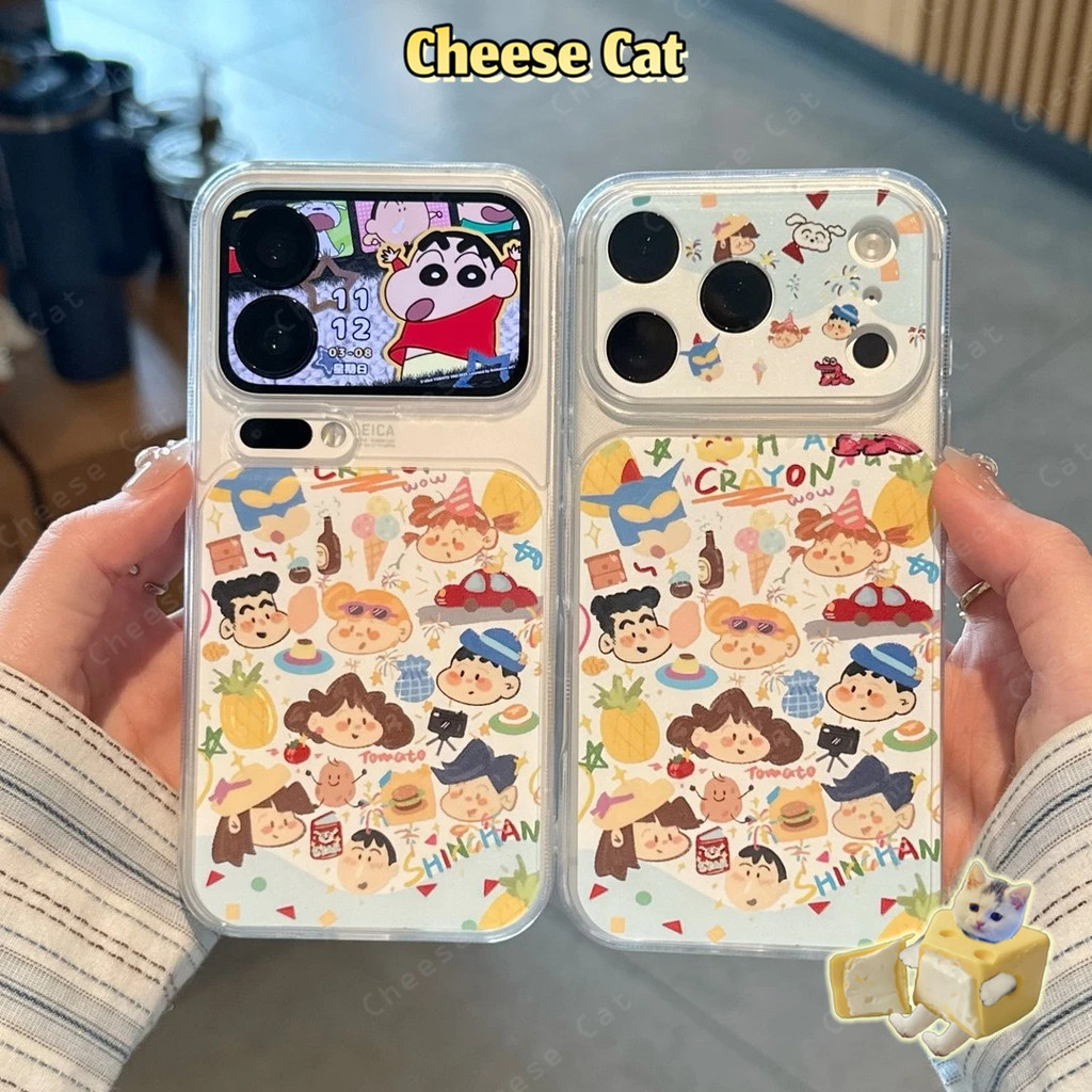 Shin Cửa Sổ Lớn 17 Pro Max Hoạt Hình Dễ Thương Bao Da Điện Thoại Cho iPhone 14 15 16 11 12 13 Pro Max XR Xs Max