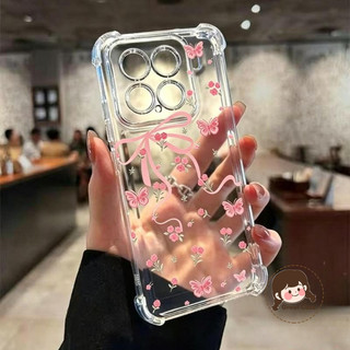 Ốp Điện Thoại Hoa Bướm Màu Hồng Thời Trang Cho OPPO Find X9 X8S X8 Pro X7 Ultra X6 X5 X3 Pro X2 F31 F29 F27 F25 F23 F21 F11 F19 Pro Plus 5G 4G Vỏ Mềm Bốn Góc Dễ Thương Trong Suốt