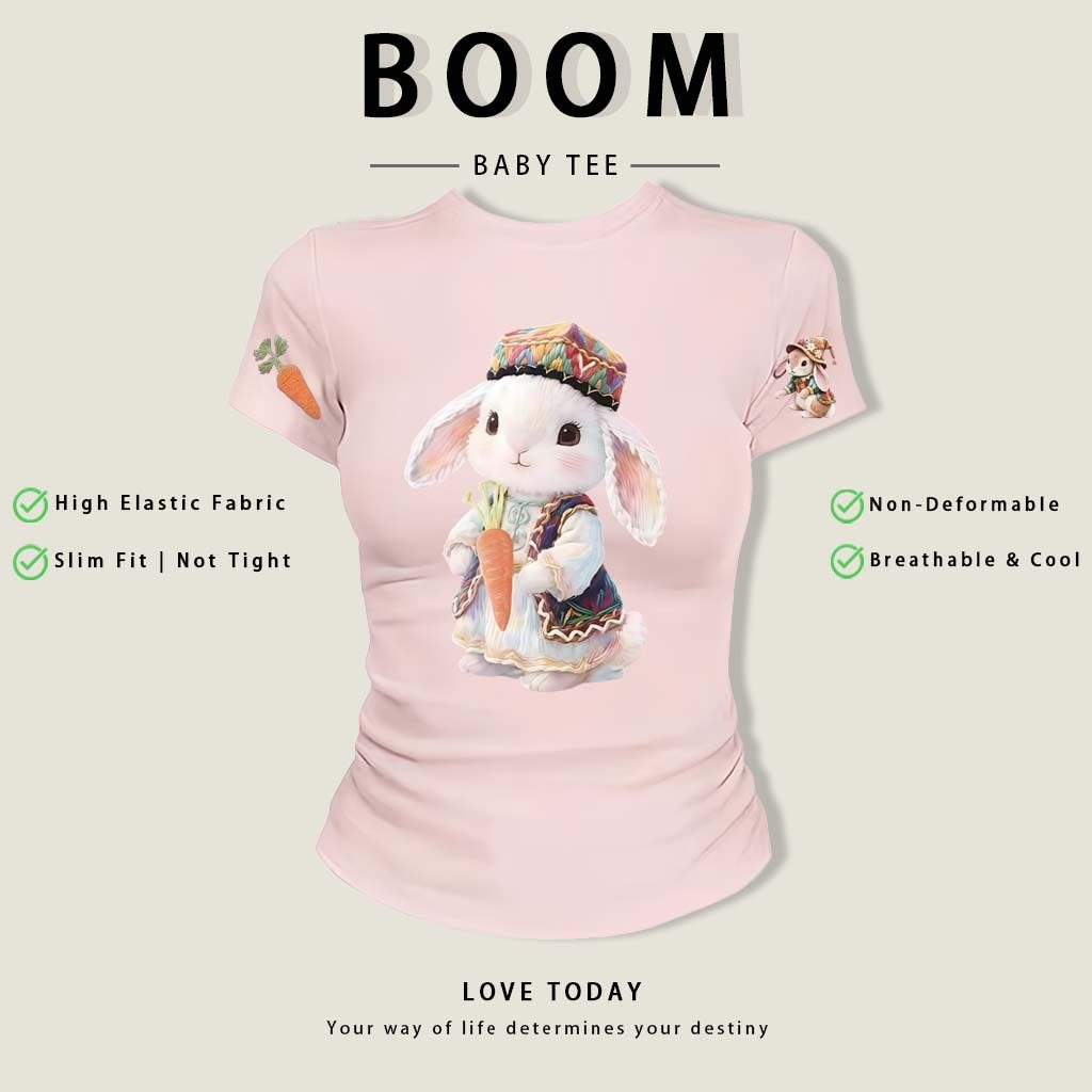 BOOM Áo thêu Baby Tee Nữ Cotton Ôm Body-Áo Thun Ngắn Tay Y2K In Hình PhongCách Mùa Hè, Cổ Tròn Hàng Đầucách hàn phong 03