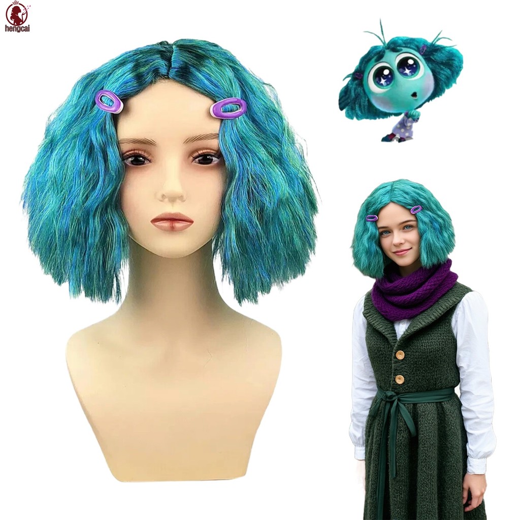 Cosplay tóc giả Inside Out màu xanh - phù hợp cho sự kiện Halloween và buổi hòa nhạc