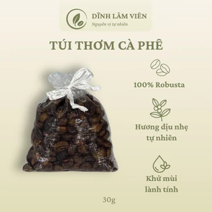 Túi thơm Cà phê Robusta Gia Lai nguyên hạt rang mộc hút ẩm khử mùi 3 túi x 30g | Dĩnh Lâm Viên