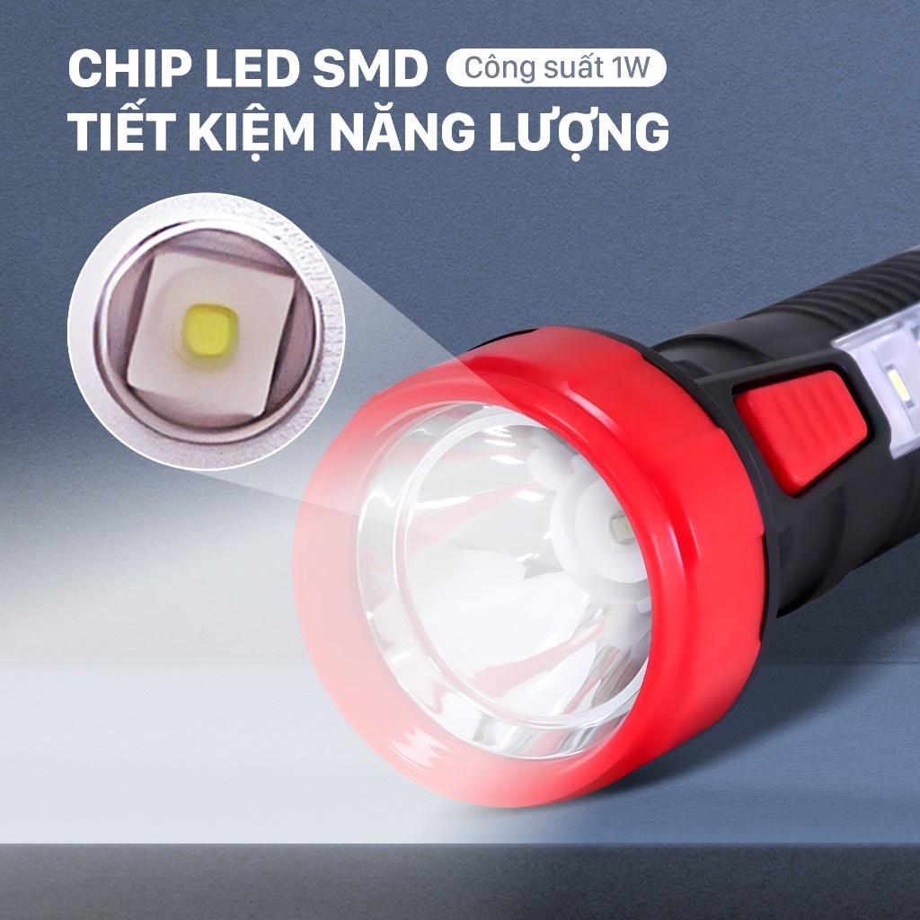 Đèn pin cầm tay, đèn chiếu xa Mỹ Linh, đèn pin sạc điện RF26B tích hợp chân sạc,tiết kiệm năng lượng